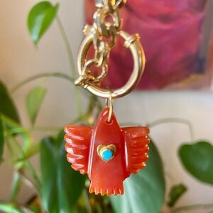 Tova Malibu - Carnelian With Turquoise Heart Bezel Thunderbird Pendant